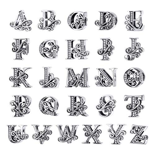 PAHALA 925 Sterling Silver 26 Letters Alphabet with Crystals Charms Beads