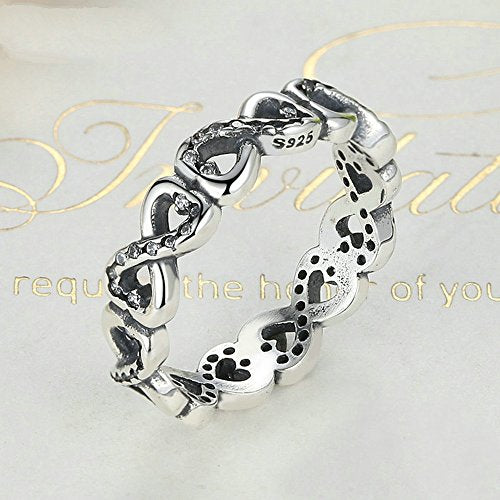 PAHALA 925 Sterling Silver Hearts Flowers with Crystals Cubic Zirconia Pave Wedding Engagement Band Ring