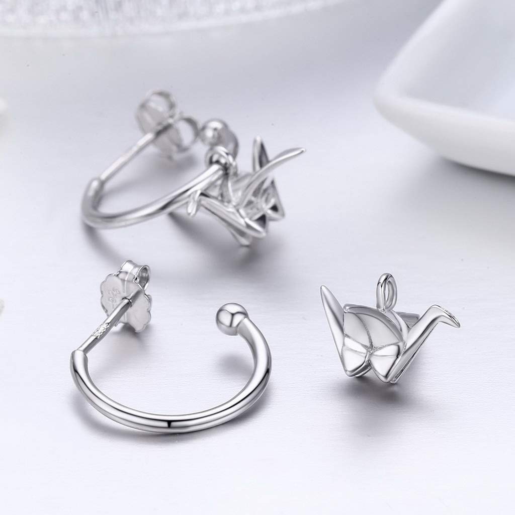 PAHALA 925 Sterling Silver Romantic Crane Dangle Stud Earrings