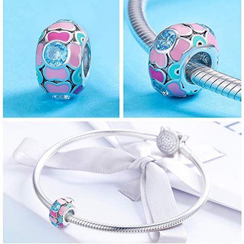 PAHALA 925 Strling Silver Pink Enamel Sweet Heart Spacer with Crystal Charm