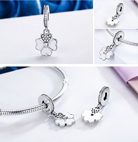 PAHALA 925 Sterling Silver Hearts Clover with Crystals Charms Beads