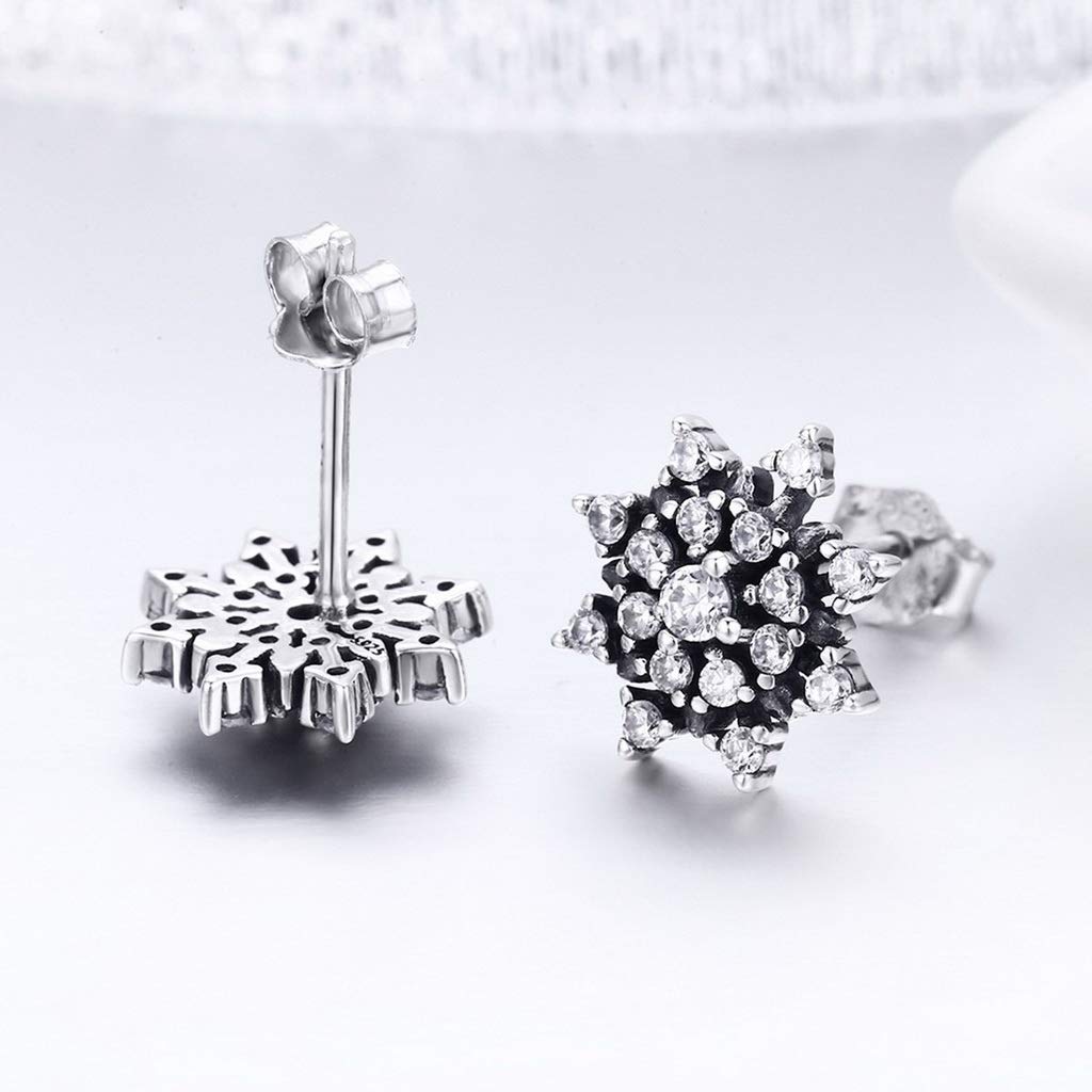 PAHALA 925 Sterling Silver Romantic Snowflake Luminous Crystal Stud Earrings
