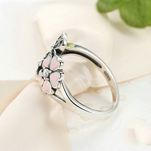 PAHALA 925 Sterling Silver Pink Cherry Crystal Cubic Zirconia Pave Wedding Engagement Band Ring
