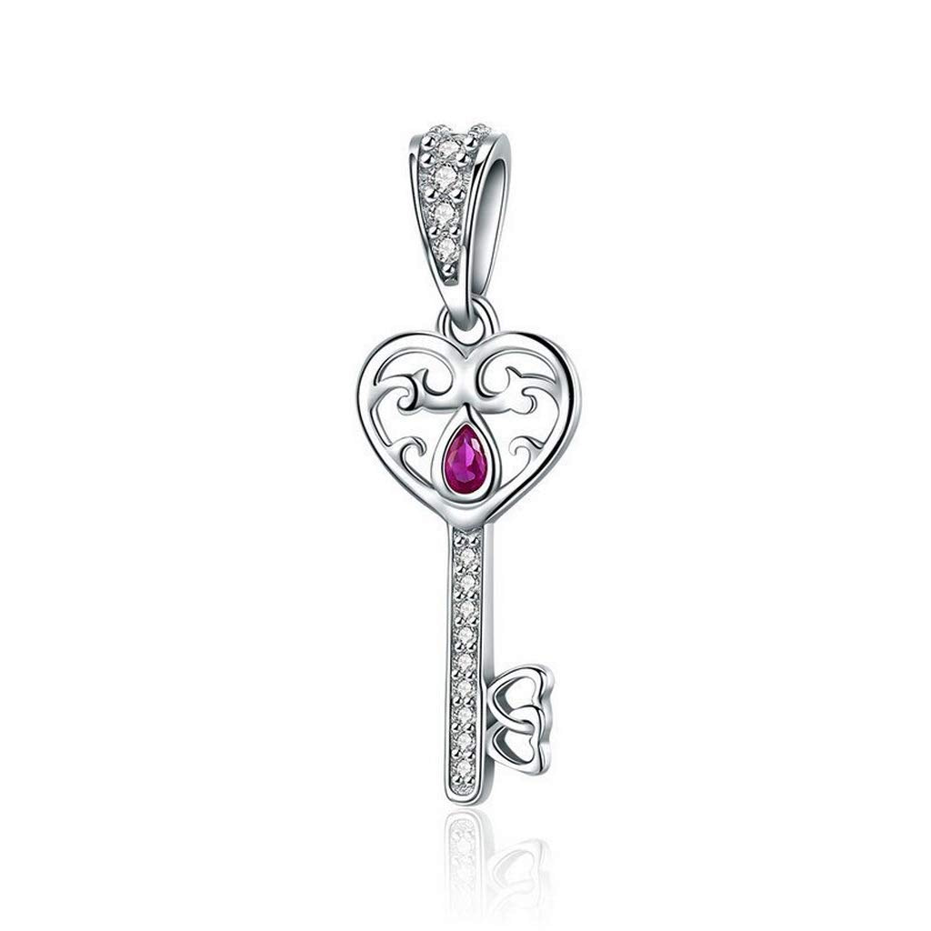 PAHALA 925 Strling Silver Happiness Key in My Heart with Crystals Charms Charm