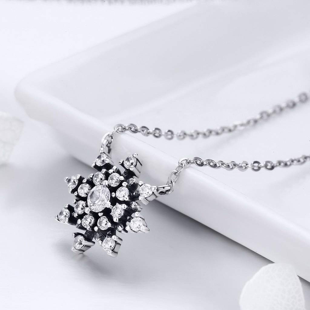 PAHALA 925 Sterling Silver Luminous Snowflake Crystals Pendant Necklace