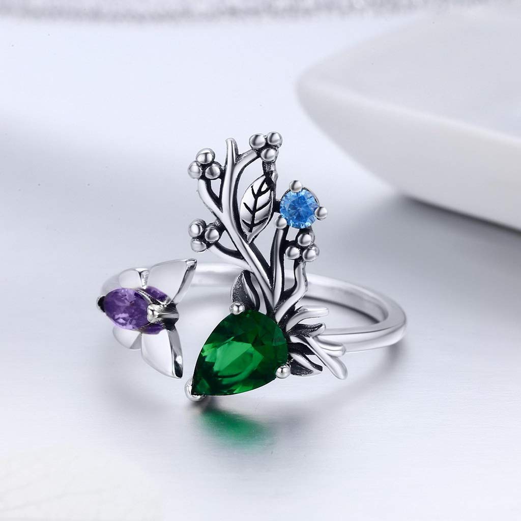 PAHALA 925 Strling Silver Butterfly Spring Garden Crystals Finger Weeding Party Ring