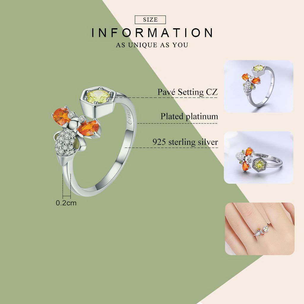 PAHALA 925 Strling Silver Bee Dazzling Square Crystals Finger Weeding Party Ring