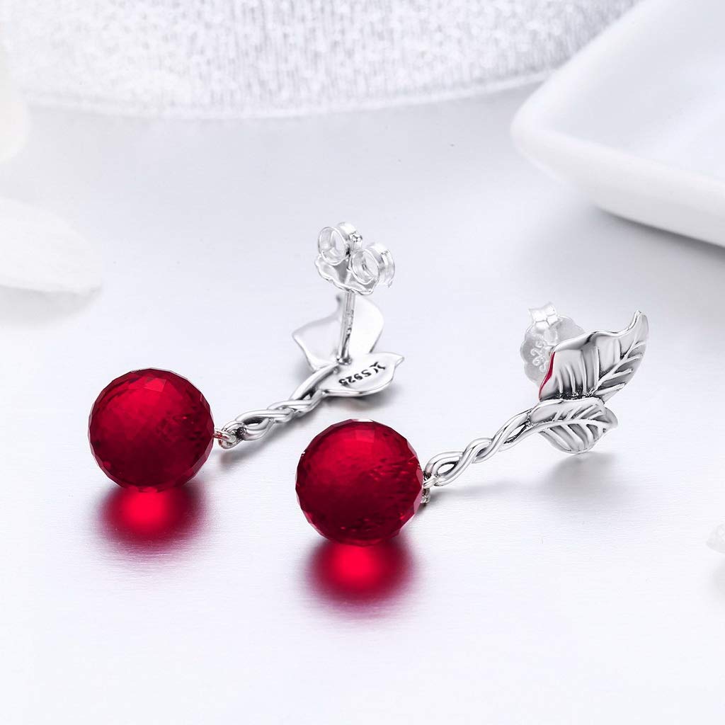 PAHALA 925 Sterling Silver Summer Fruit Red Crystal Drop Earrings