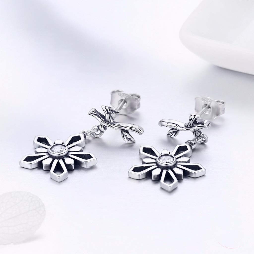 PAHALA 925 Sterling Silver Snow of Winter Snowflake Earrings