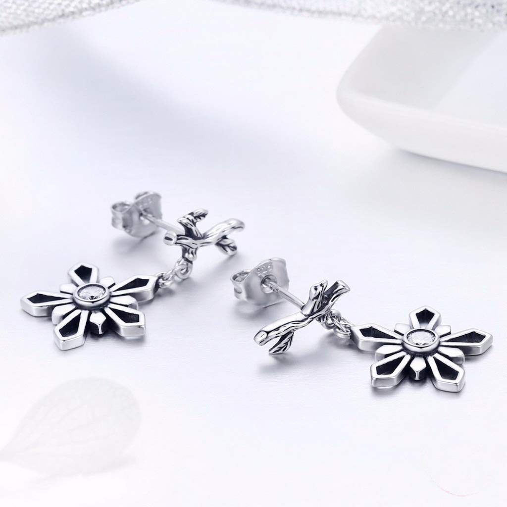 PAHALA 925 Sterling Silver Snow of Winter Snowflake Earrings