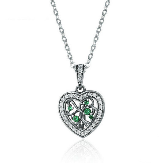 PAHALA 925 Sterling Silver Rhyme of Tree Heart with Crystals Clear CZ Pendant Necklace