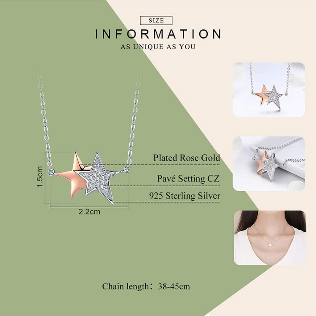 PAHALA 925 Sterling Silver Luminous CZ Double Star with Crystals Pendant Necklace