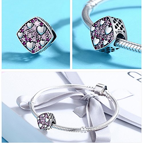 PAHALA 925 Sterling Silver Pink with Crystals Heart Charm Bead