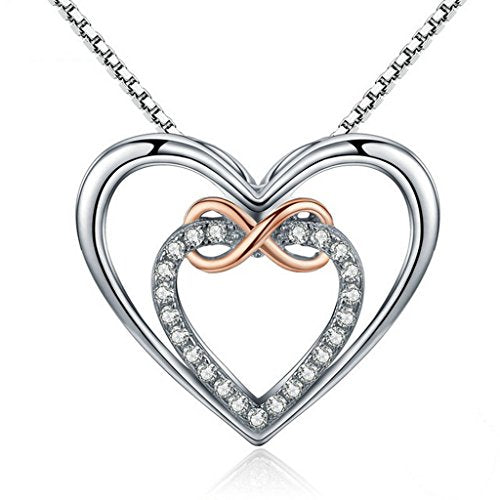 PAHALA 925 Sterling Silver Infinity Love Heart with Crystals Clear CZ Pendant Necklace