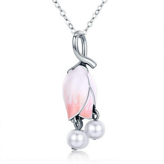 PAHALA 925 Sterling Silver Pink Convallaria Flower Pendant Necklace