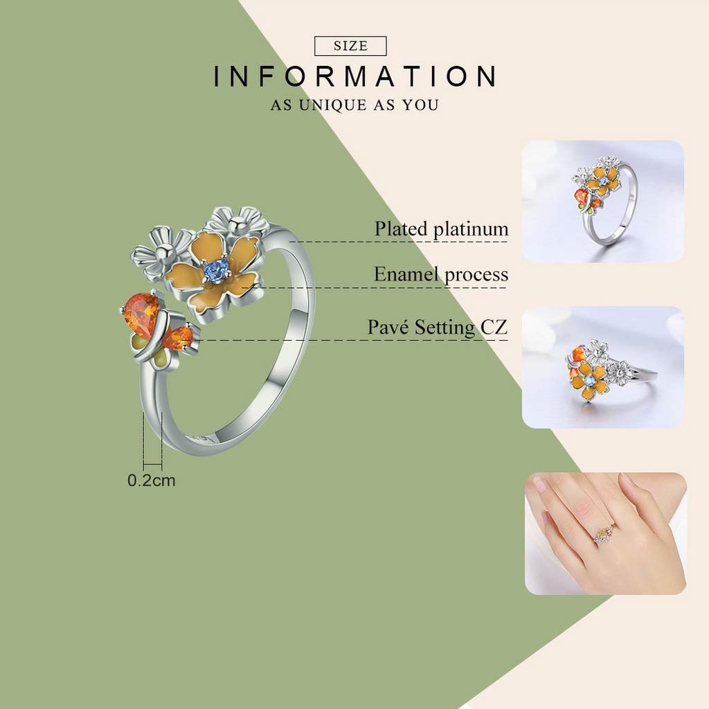 PAHALA 925 Strling Silver Love of Butterfly Crystals Finger Weeding Party Ring