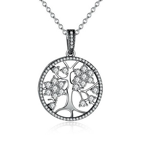 PAHALA 925 Sterling Silver Tree with Crystals Pendant Necklace