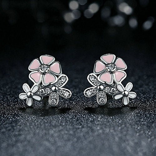 PAHALA 925 Sterling Silver Pink Cherry With Crystals Drop Party Wedding Earring