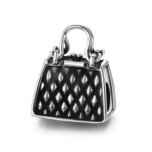PAHALA 925 Strling Silver Handbag Black Enamel Charm Bead