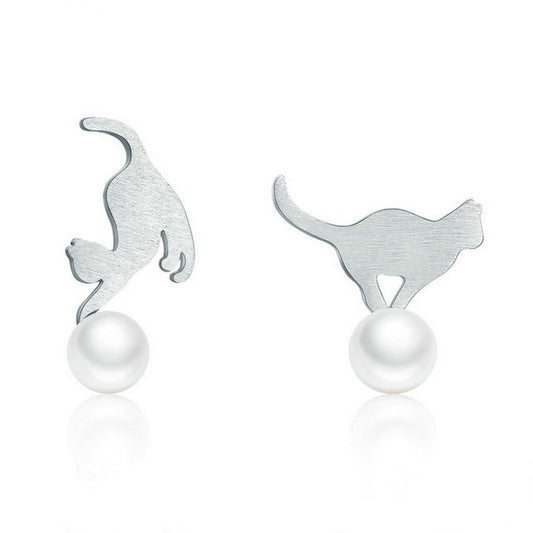 PAHALA 925 Sterling Silver Cute Cat Play Ball Party Wedding Drop Earrings