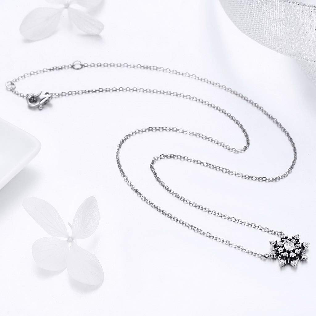 PAHALA 925 Sterling Silver Luminous Snowflake Crystals Pendant Necklace