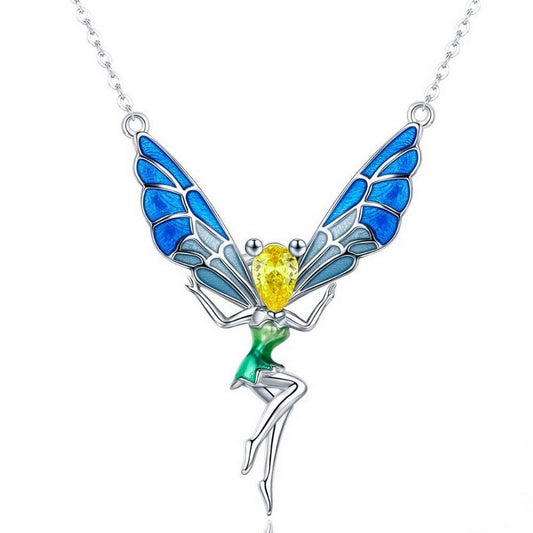 PAHALA 925 Sterling Silver Lovely Fairy Crystal Pendant Necklace