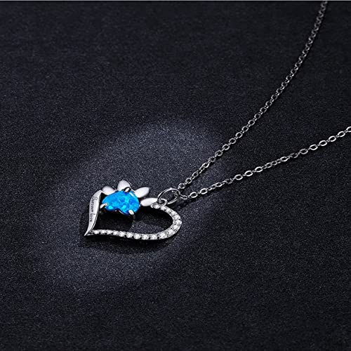 PAHALA 925 Sterling Silver Heart Trace Blue Zircon Paw Dazzling Chain Necklace Pendant Wedding Necklace