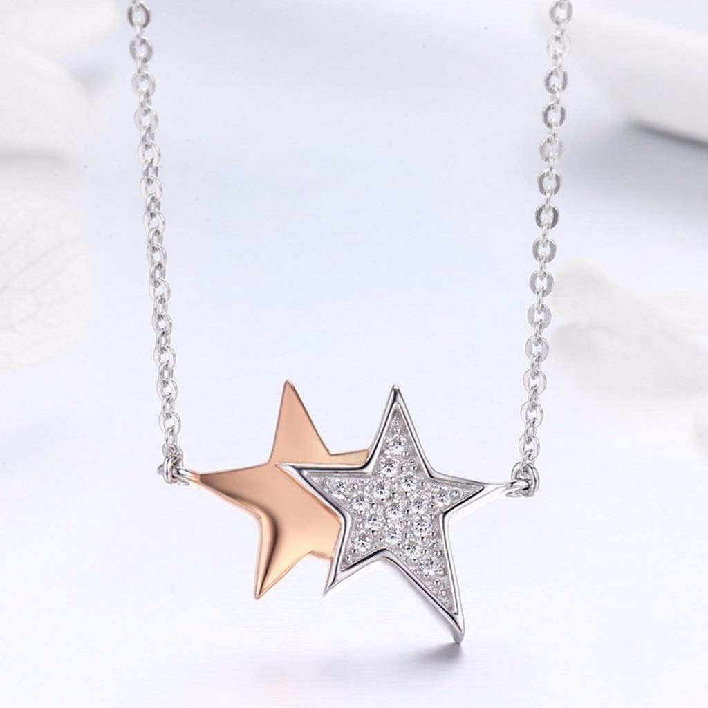 PAHALA 925 Sterling Silver Luminous CZ Double Star with Crystals Pendant Necklace