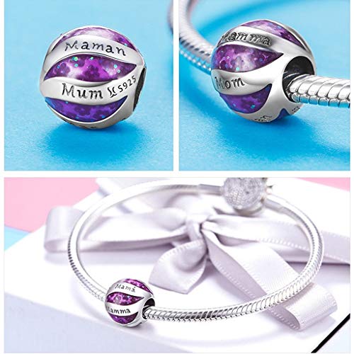 PAHALA 925 Strling Silver Mamma Love Mother Purple Enamel Charms