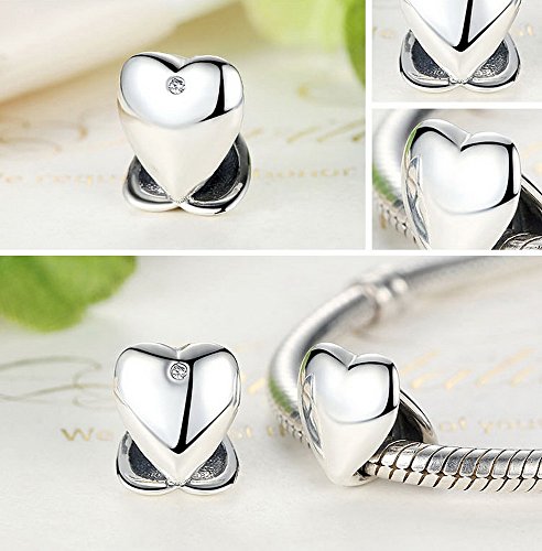 PAHALA 925 Strling Silver Romantic Love Heart Shaped Crystals Enamel Charms Pendant Fit Bracelets Necklace