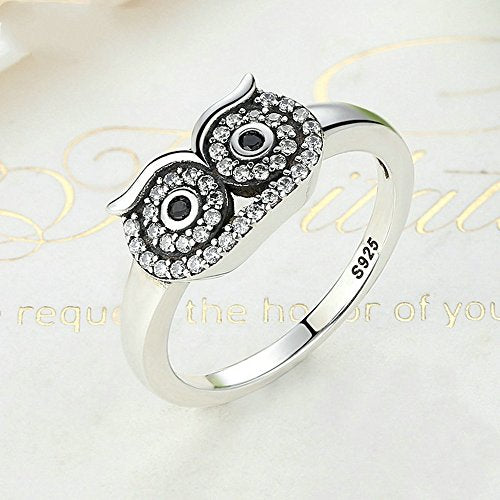 PAHALA 925 Sterling Silver Cute Bird with Crystals Cubic Zirconia Vintage Wedding Engagement Band Ring
