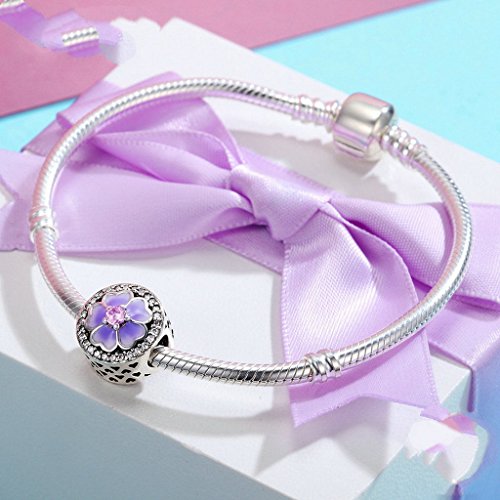 PAHALA 925 Sterling Silver Light Purple Enamel Blooming Crystals Charm Bead