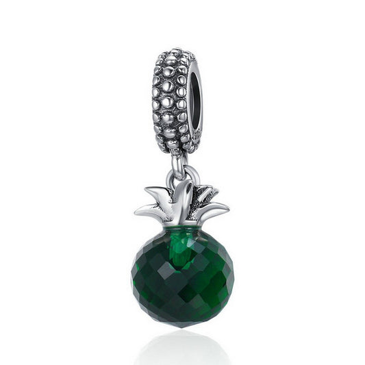 PAHALA 925 Strling Silver Pineapple with Green Crystal Pendant Charm Bead