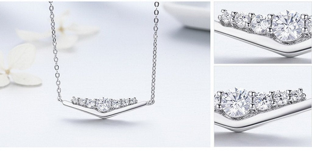 PAHALA 925 Sterling Silver Triangle with Crystals Clear CZ Pendant Necklace