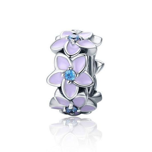 PAHALA 925 Strling Silver Spacer Orchid Flower Silicon Crystal Enamel Charms