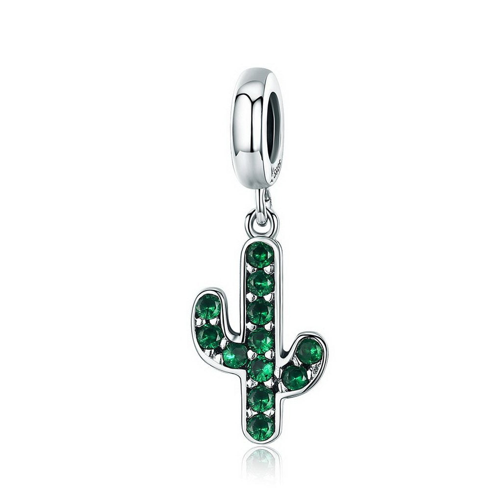 PAHALA 925 Sterling Silver Cactus Glittering Green Pendant Charm Bead