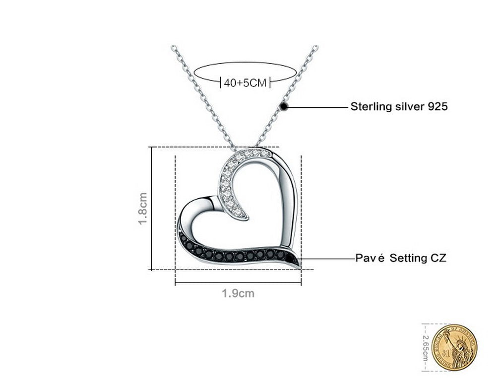 PAHALA 925 Sterling Silver Lovely Heart with Crystals Clear CZ Pendant Necklace