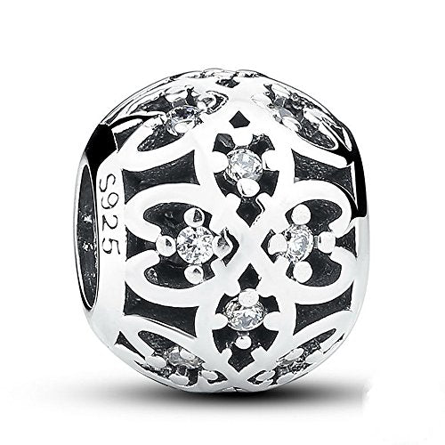 PAHALA 925 Sterling Silver Intricate Lattice Ball with Crystals Fit Bracelets Necklace