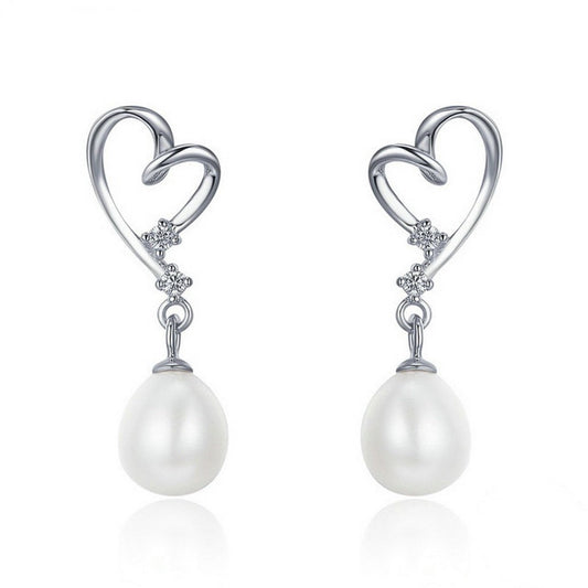 PAHALA 925 Sterling Silver Heart With Crytals Pearl Party Wedding Drop Earrings