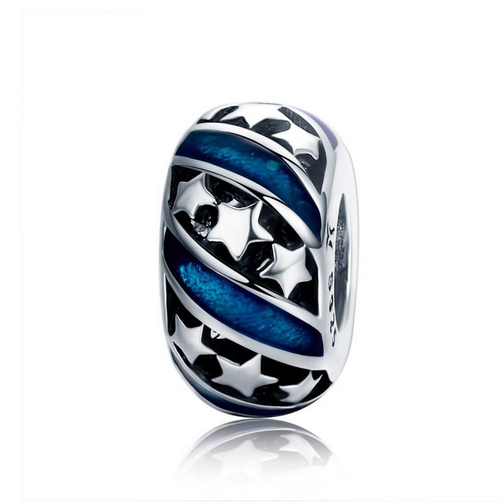 PAHALA 925 Strling Silver Sparkling Star Blue Enamel Spacer Charms