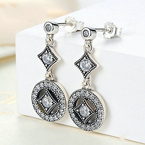 PAHALA 925 Sterling Silver Round Crystal Pendant Party Wedding Earring