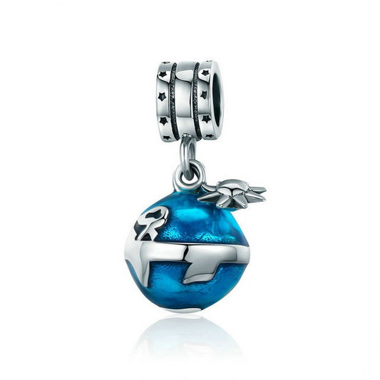 PAHALA 925 Sterling Silver Planet Blue Enamel Crystals Pendant Charm Bead