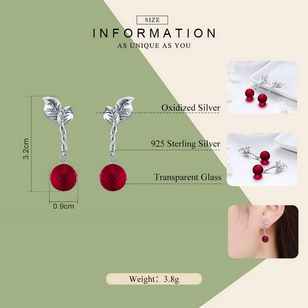 PAHALA 925 Sterling Silver Summer Fruit Red Crystal Drop Earrings
