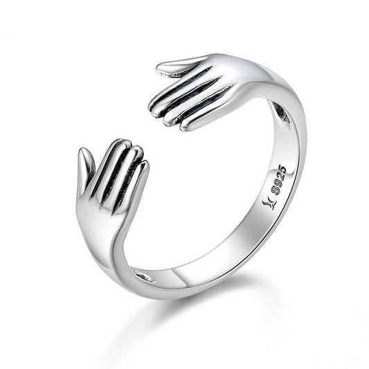 PAHALA 925 Sterling Silver Double Layer Hug Weeding Party Band Ring