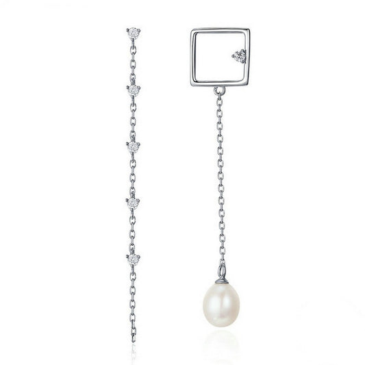 PAHALA 925 Sterling Silver Square Freshwater Pearl With Crystals Party Wedding Drop Earrings