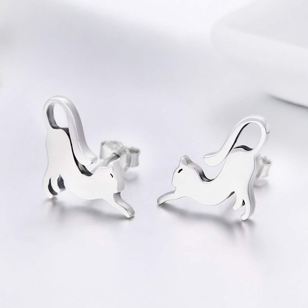 PAHALA 925 Sterling Silver Cute Cat Pussy Tail Stud Earrings