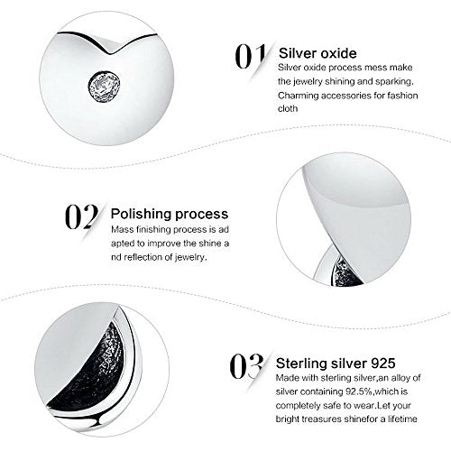 PAHALA 925 Strling Silver Romantic Love Heart Shaped Crystals Enamel Charms Pendant Fit Bracelets Necklace