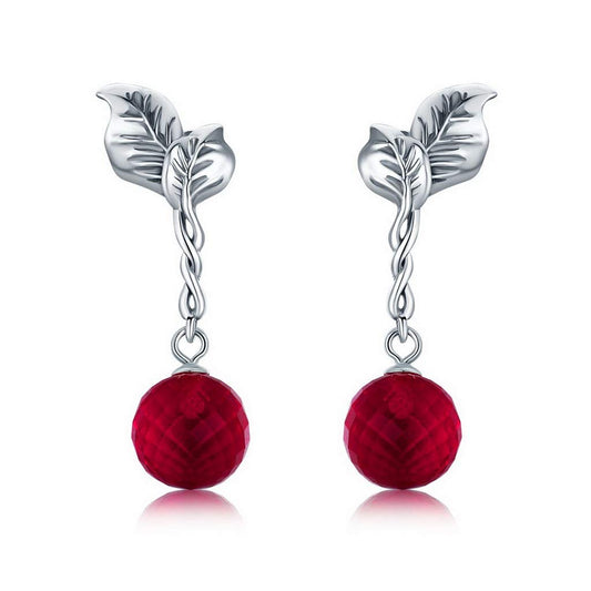 PAHALA 925 Sterling Silver Summer Fruit Red Crystal Drop Earrings