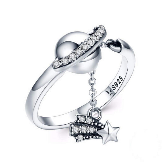 PAHALA 925 Strling Silver Bright Galaxy Sparkling Star Crystals Finger Weeding Party Ring