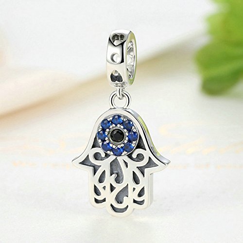 PAHALA 925 Strling Silver Blue Crystals Eye Charms Pendant Fit Bracelets Necklace